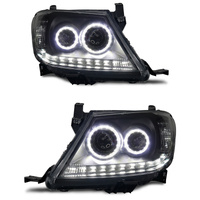 *ONLINE ONLY* Pair Smoke LED Headlights DRL HALO Projector Angel Eyes Fit For Toyota Hilux 2005-2011 